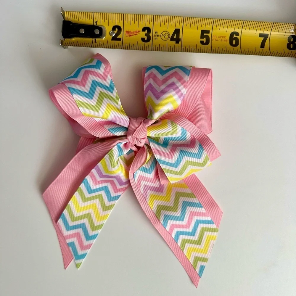 New Chevron Pink Grosgrain Ribbon Hair Bow Clip Girls Dance Pageant Cheer Show